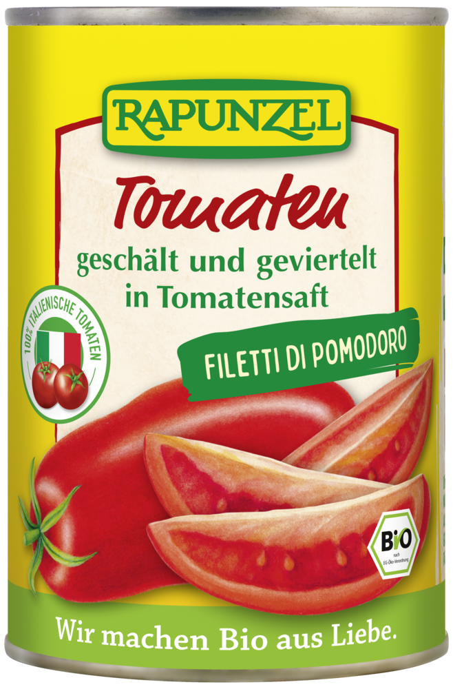 Tomaten geschält und geviertelt in der Dose