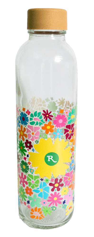 Glasflasche mit Blümchen Glasflasche mit Blümchen