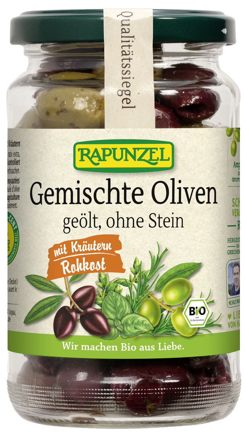 Oliven gemischt mit Kräutern, ohne Stein geölt