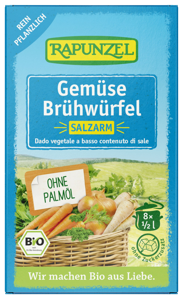 Gemüse-Brühwürfel salzarm, mit Bio-Hefe
