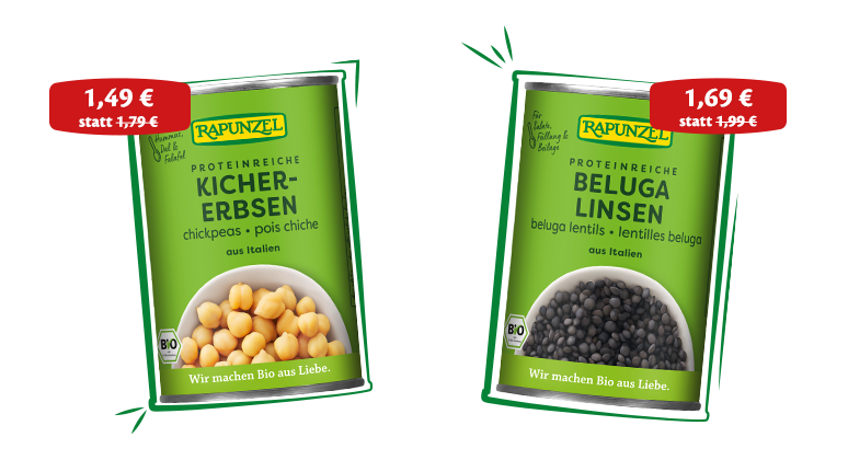 Kichererbsen und Beluga Linsen in bester Bio-Qualität – proteinreiche Hülsenfrüchte für schnelle, vollwertige Gerichte – appetitlich inszeniert auf einem Banner