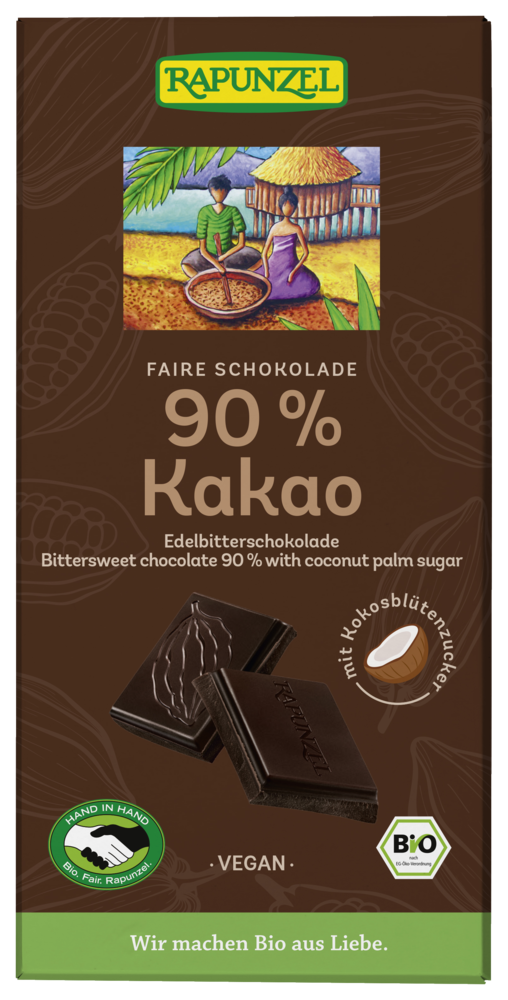 Bitterschokolade 90% Kakao mit Kokosblütenzucker