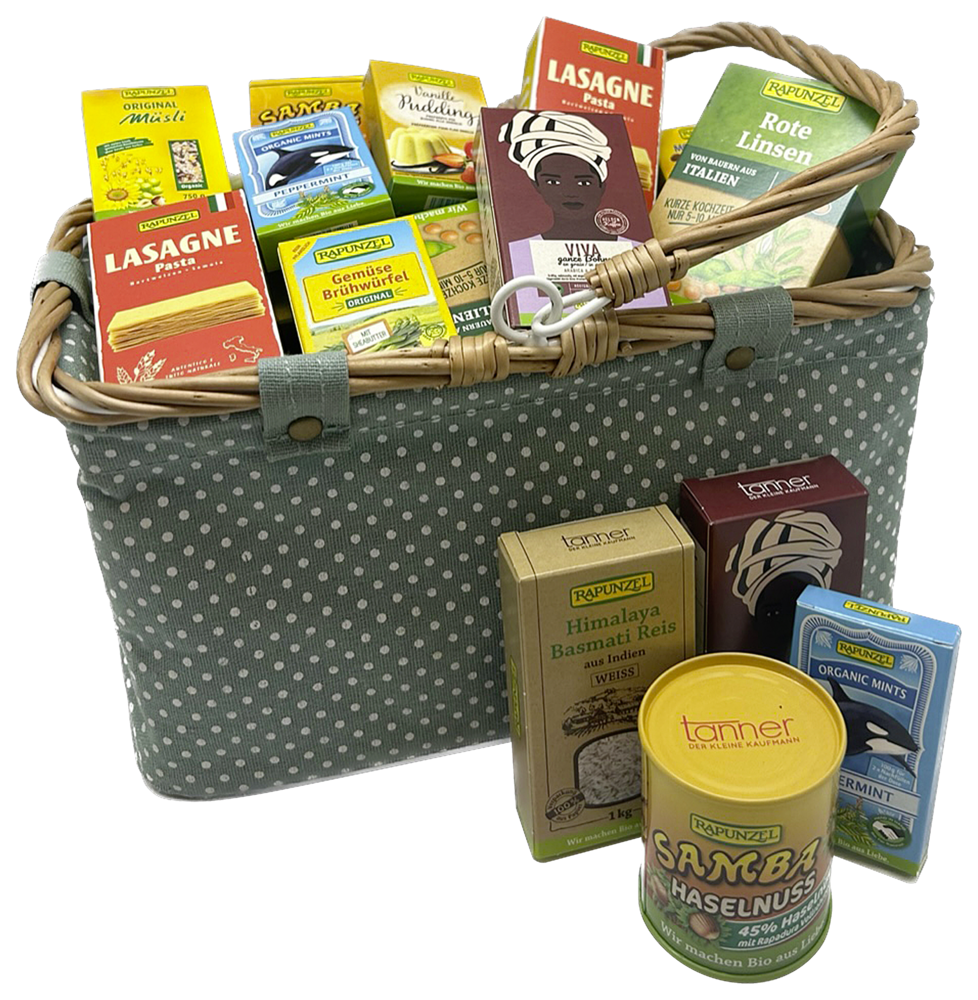 Spielwaren im Stoffkörbchen