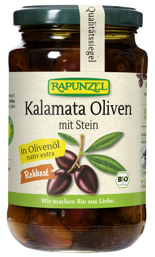 Oliven Kalamata violett, mit Stein in Olivenöl