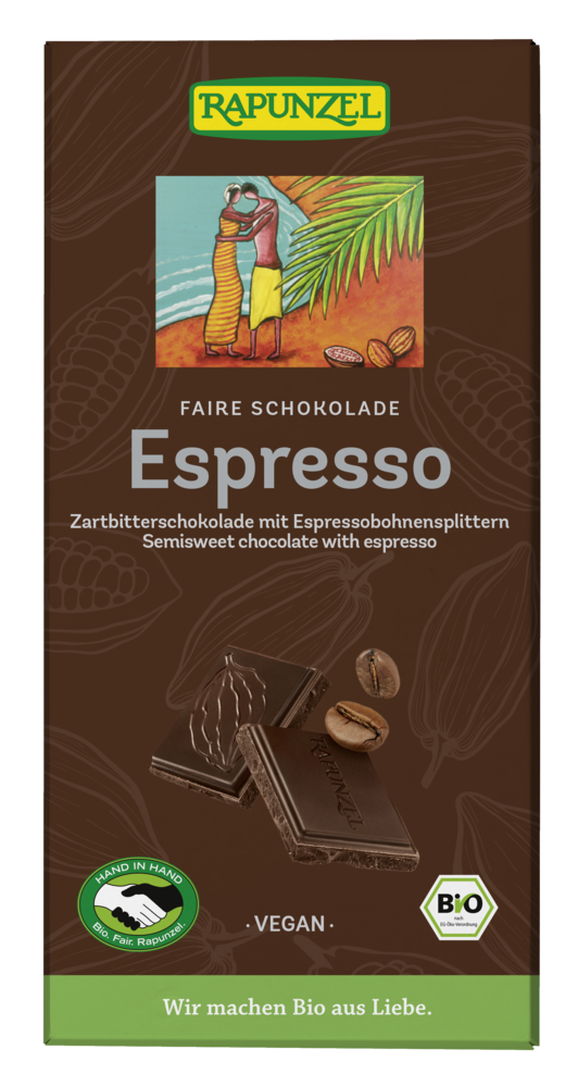 Zartbitter Schokolade 51% Kakao mit Espressobohnensplittern