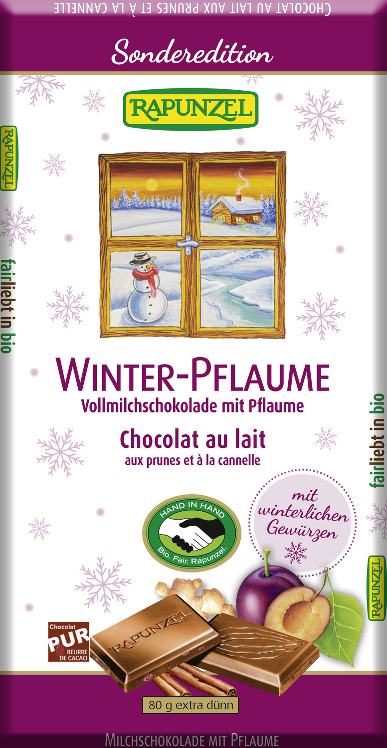 Vollmilch Schokolade Winter-Pflaume