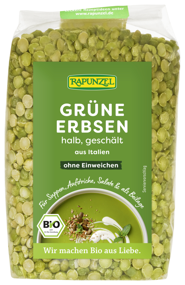 Grüne Erbsen halb geschält