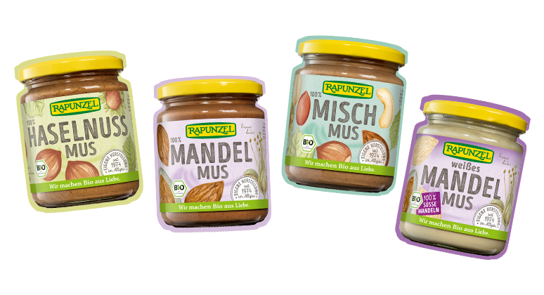 Mandelmus, Haselnussmus, und Mischmus nebeneinander