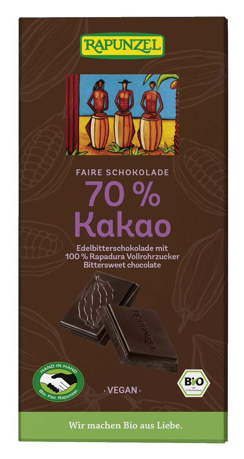 Edelbitter Schokolade 70% Kakao mit Rapadura