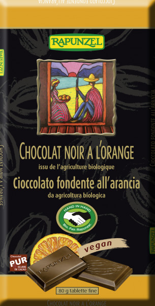 Zartbitterschokolade mit Orange 55%, französisches Etikett
