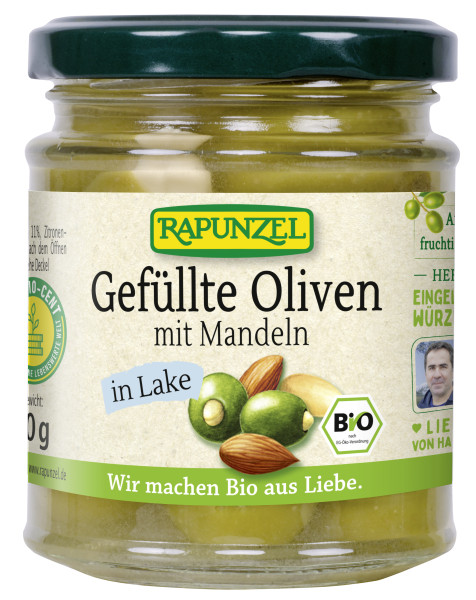 Oliven grün, gefüllt mit Mandeln in Lake